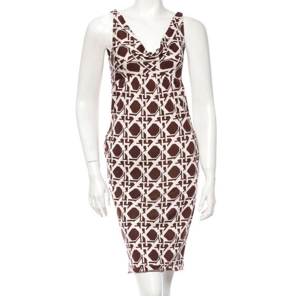 DVF Diane Von Furstenberg Fran Silk Jersey Cowl Neck Midi Dress Brown Print M 8